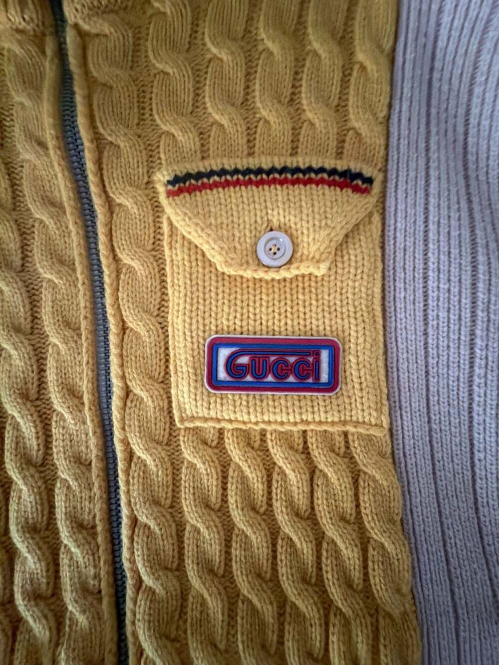 Gucci Cable-Knit Wool Zip-Up Cardigan with Patch Detail - Picture 2 of 4